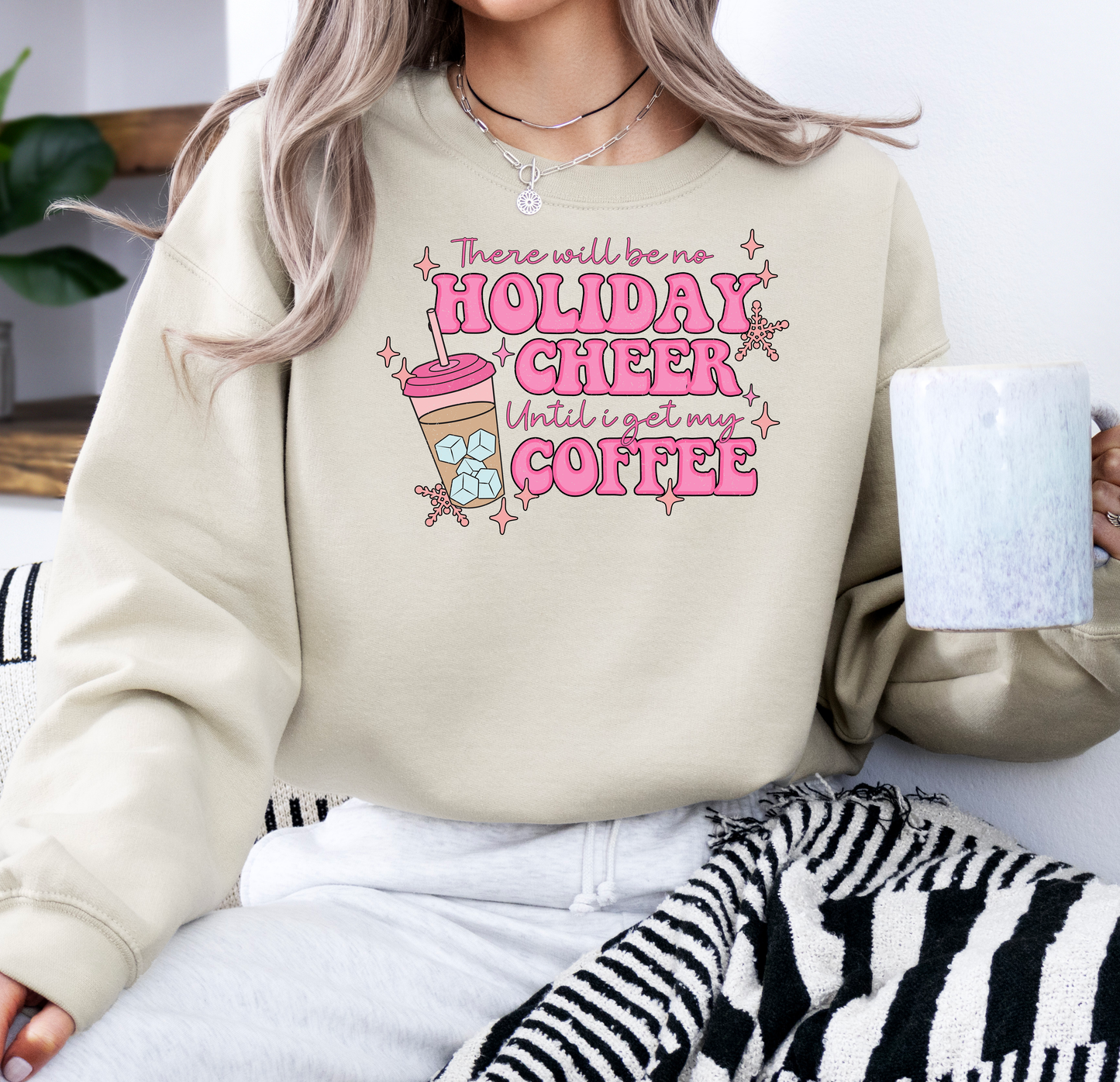 There Will Be No Holiday Cheer Until I Get My Coffee | Gildan G180 Heavy Blend Fleece Crew with DTF Transfer Design