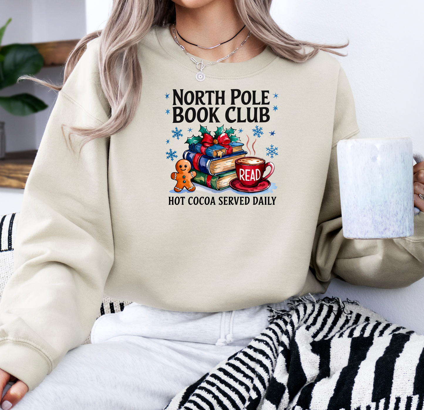 North Pole Book Club | Gildan G180 Heavy Blend Fleece Crew with DTF Transfer Design