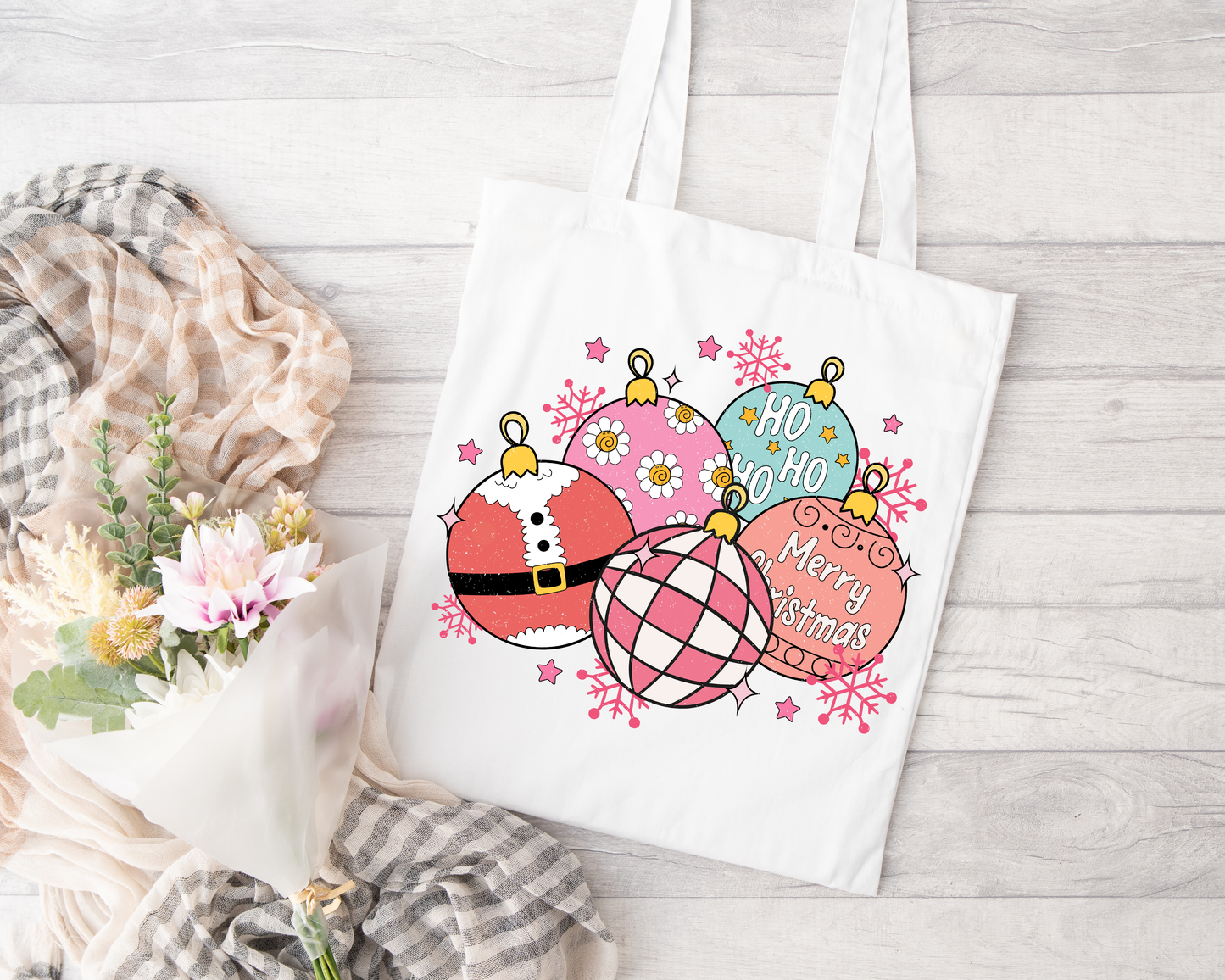 Merry Christmas Ornaments Sublimated Tote Bag