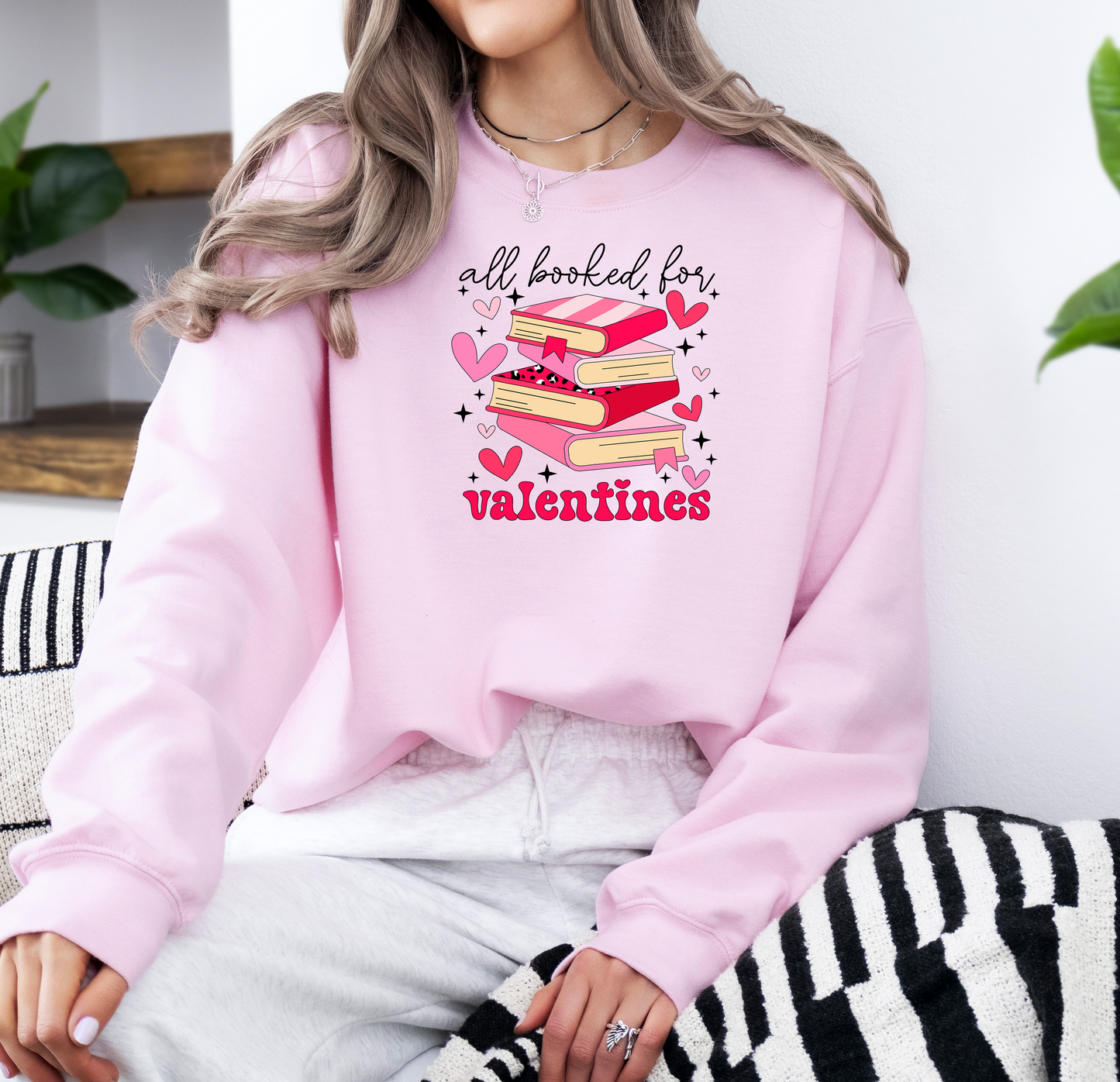 All Booked For Valentines | Gildan G180 Heavy Blend Fleece Crew with DTF Transfer Design