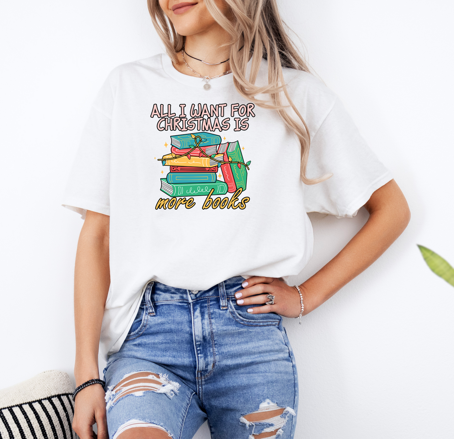 All I Want For Christmas is More Books | Gildan G500 Heavy Cotton T-Shirt with Custom DTF Transfer Design