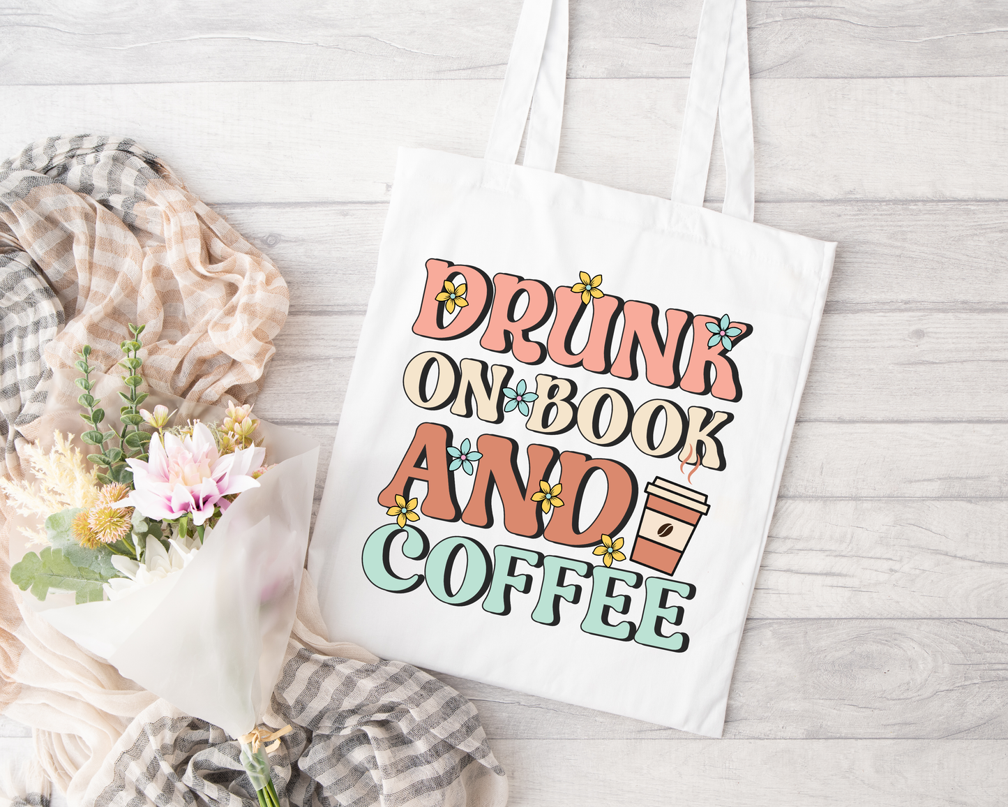 Drunk on Book and Coffee Sublimated Tote Bag