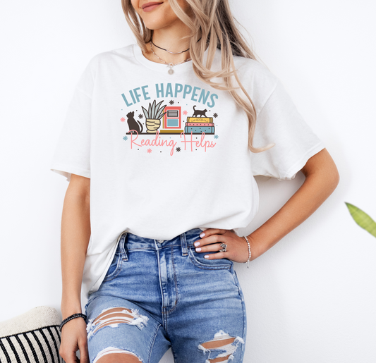 Life Happens Reading Helps | Gildan G500 Heavy Cotton T-Shirt with Custom DTF Transfer Design