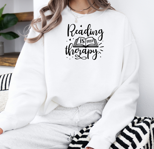 Reading is My Therapy | Gildan G180 Heavy Blend Fleece Crew with DTF Transfer Design