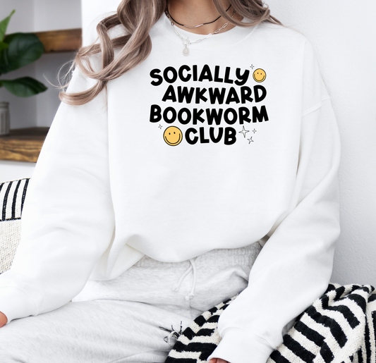 Socially Awkward Bookworm Club | Gildan G180 Heavy Blend Fleece Crew with DTF Transfer Design