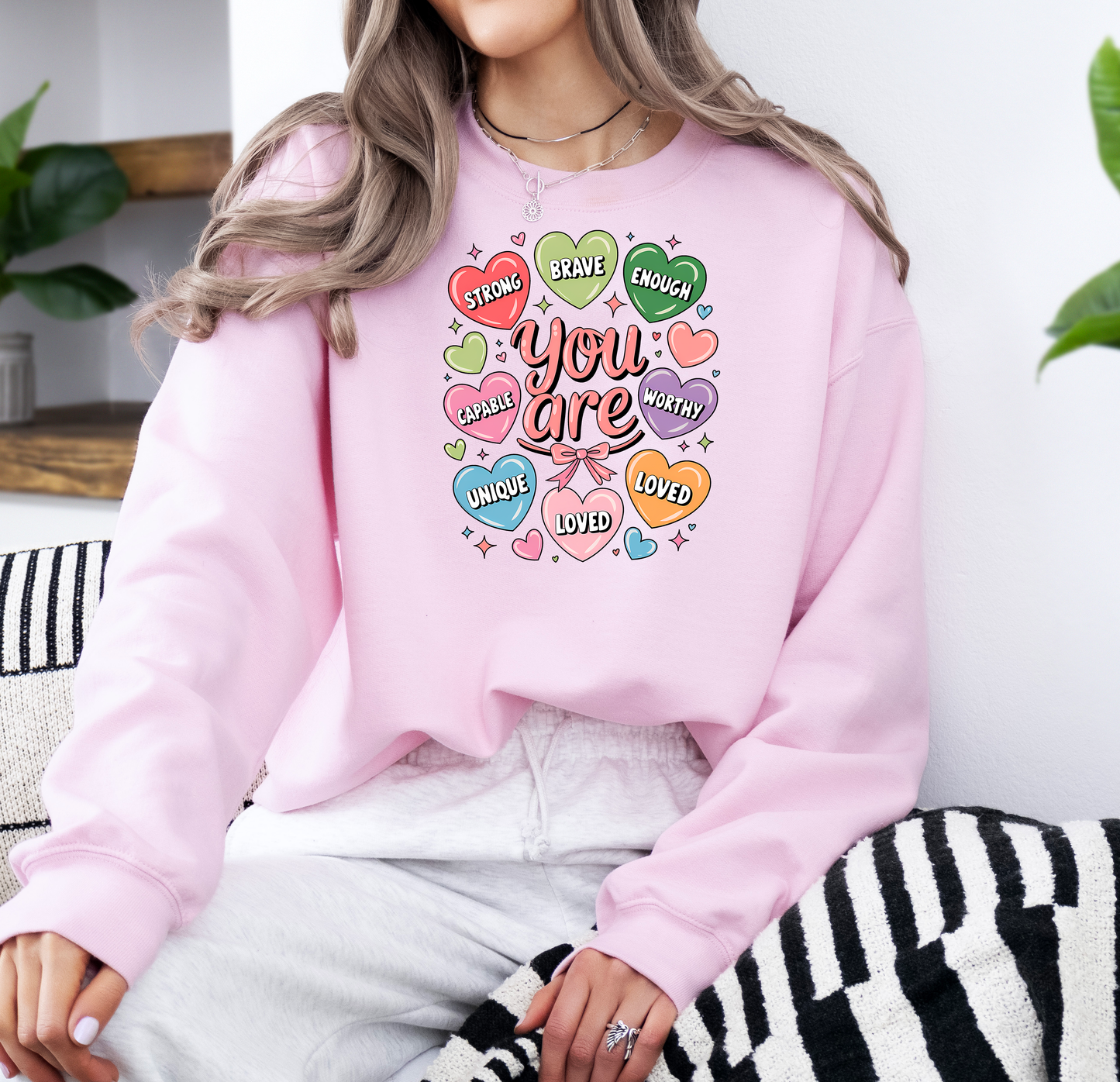 You Are Loved | Gildan G180 Heavy Blend Fleece Crew with DTF Transfer Design